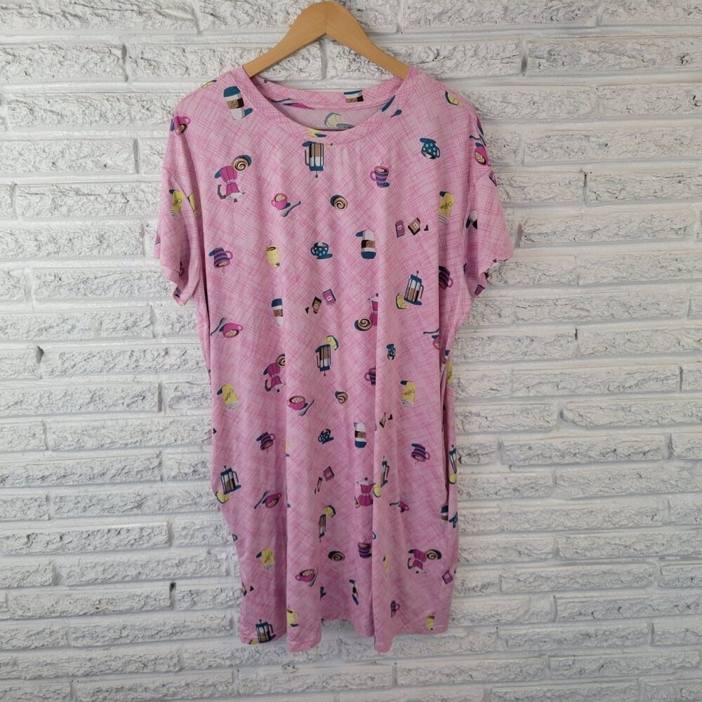 Joyspun Womens L/XL Pink French Press Coffee Pajama Top Nightgown Sleep NOV46E